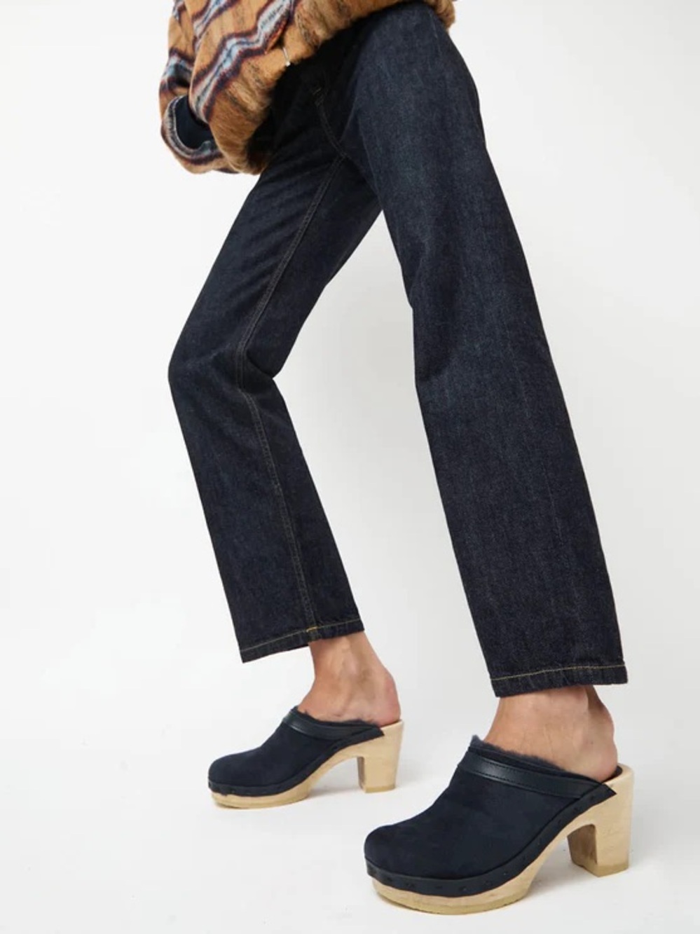 No. 6 Dakota Shearling Clogs high heel 37 US 7 navy blue - Picture 12 of 13